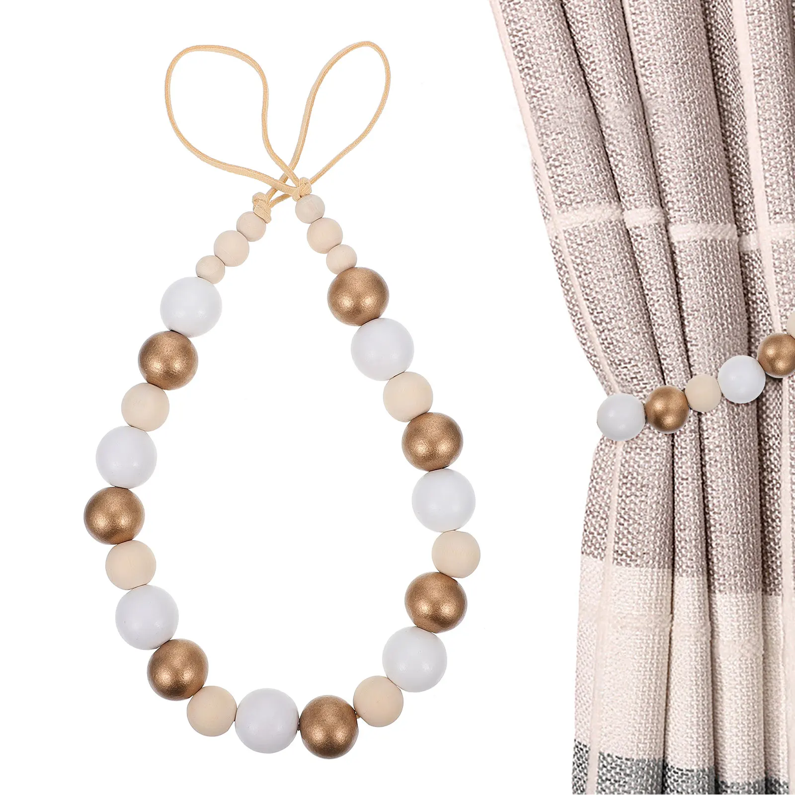 

1 Set Wooden Beads Curtain Tiebacks Simple Style Holders For Home Decor Drapes Strapping Accessories Elegant Window Tie Belts