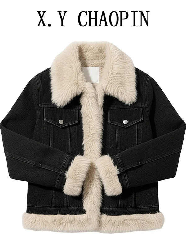 

Premium Feel ort Thiened Splicing Warmth Lamb Fur Jaet 2025 New Sle Street Faionable Versatile Korean Loose Fit Cot...