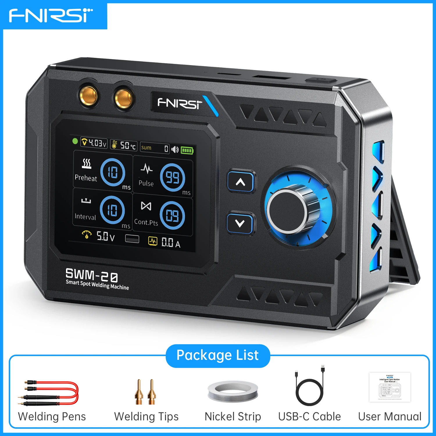FNIRSI SWM-20 Portable Spot Welder, Double Pulse Battery Welding Machine, 1200A Output, 0.1-0.4mm Nickel Strip, 18650 Pack Tool image 3