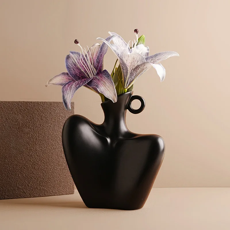 Aesthetic Human Body Ceramic Flower Vase Clavicle Floral Container Desktop Ornament Elegant Home Living Room Household Art Decor