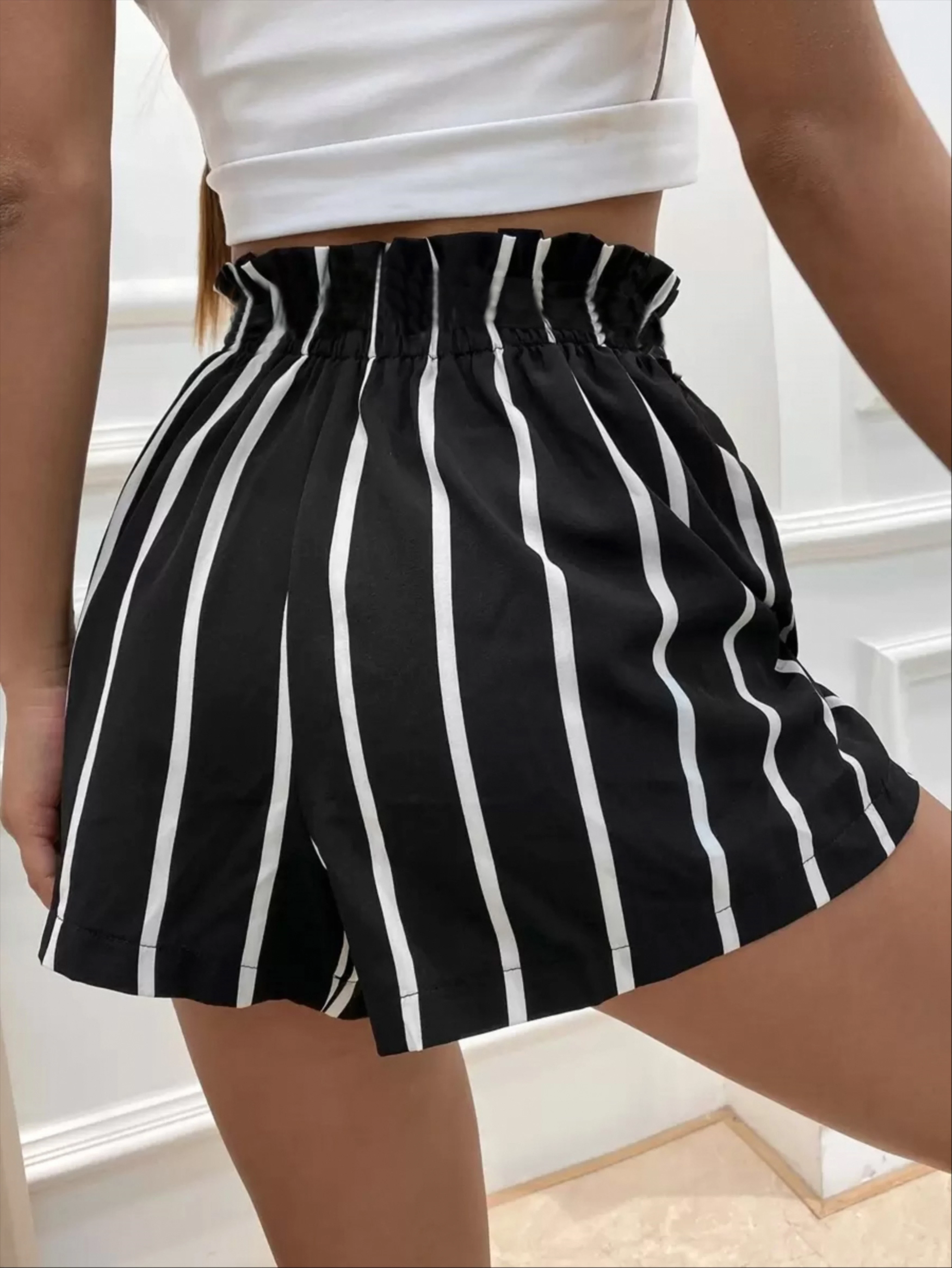 Women's Summer Casual Fashion Striped Shorts, Must-Have Item for Women's Casual Wardrobe, Stylish and Comfortable