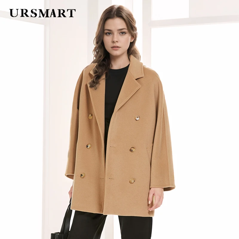 Elegant White Women's Wool Coat - Classic Double Breasted Short Loose Fit Winter Warmth