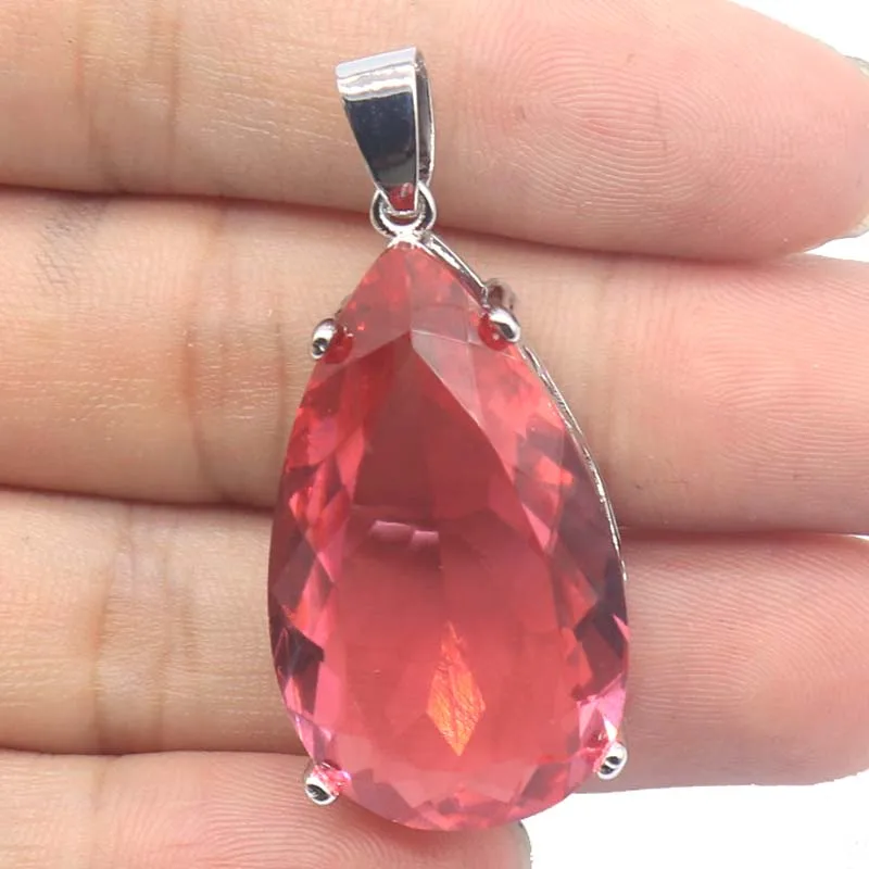 Buy 3 Get 1 Free 38x18mm Big Drop Gemstone Pink Morganite Iolite Blue Aquamarine Women Wedding Silver Pendant