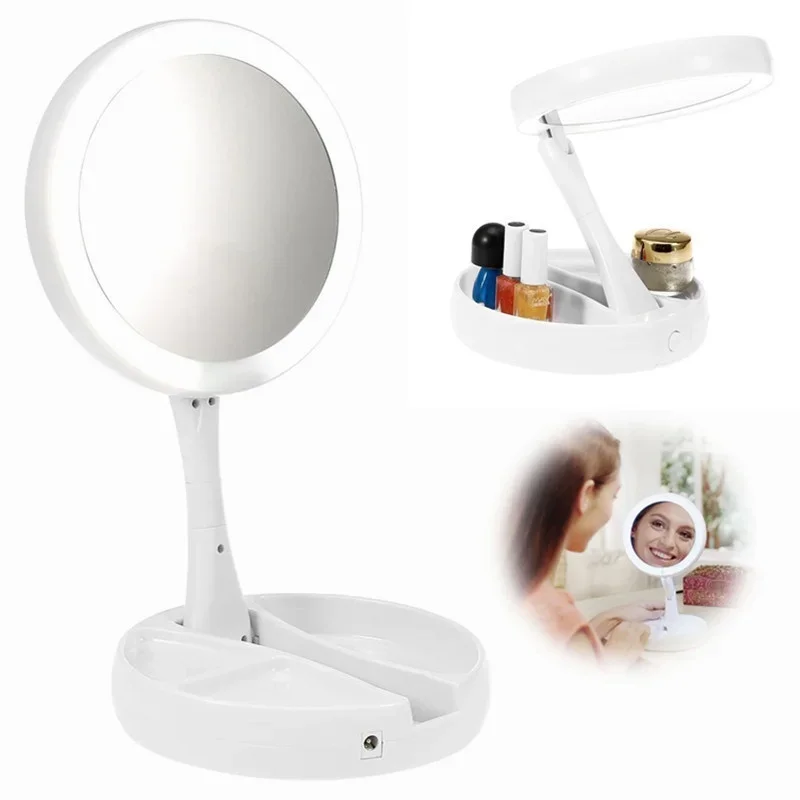 Portable LED Lighted Makeup Mirror Vanity Compact Women Pocket Mirrors Vanity Cosmetic Hand Mirror 10X Magnifying Glasses