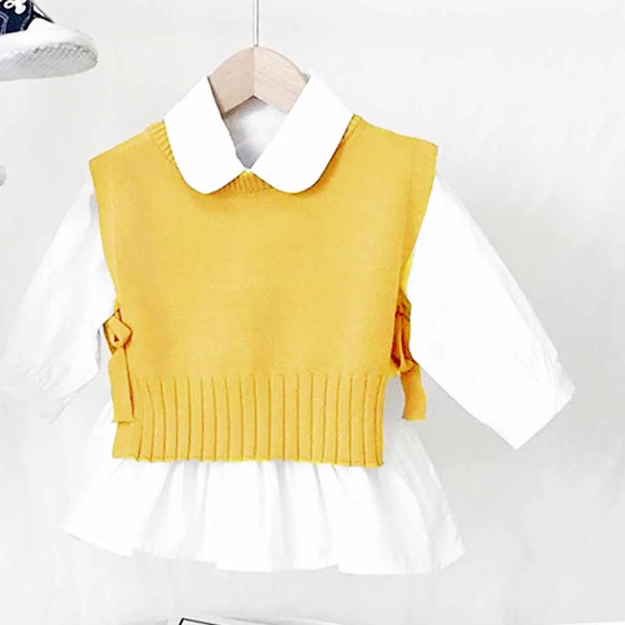 2023 Spring Autumn Baby Girls Sweet Candy Color Knitting Sweater Vest Shirts Clothing Sets Children Korean Blouse Vest Outfits