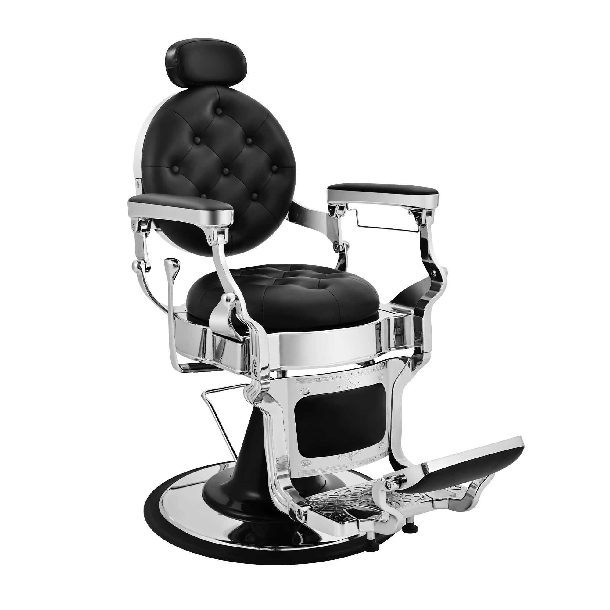 

Retro Barber Chair, Vintage Heavy Duty Salon Chair, 360° Swivel & 145° Recline, Aluminum Alloy Frame & Leather