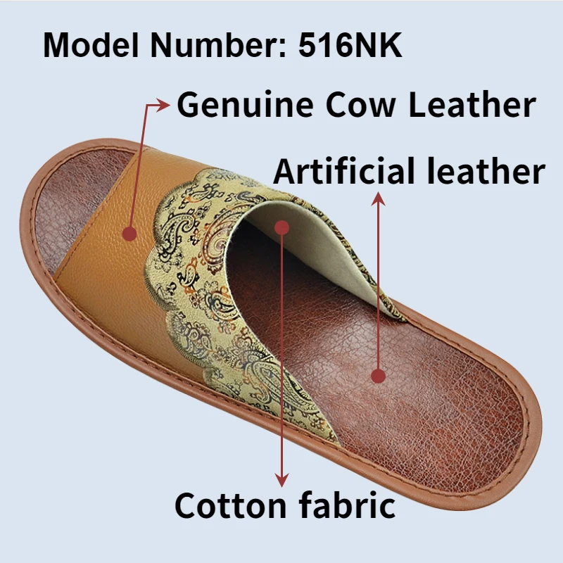 Genuine Cow Leather Slippers Homes in indoor slipper summer men women elderly non-slip soft soles casual single Slides shoes