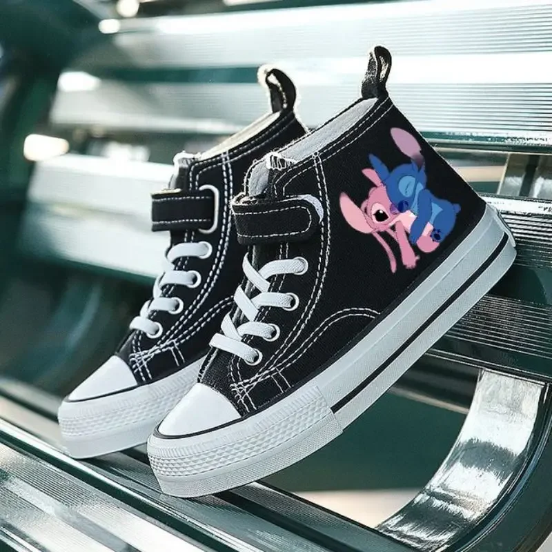 Kids Lilo Stitch Sport Girl High-top Boys Kid Canvas Shoes Disney Casual Cartoon Comfort Shoes Children Print Boys Tennis Shoes