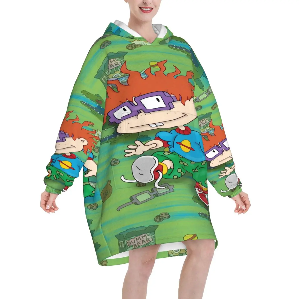 Cartoon R-Rugrats Blanket Hoodie Wearable Blanket Large with Pocket Warm Sleeping Bag Soft Cozy Onesie