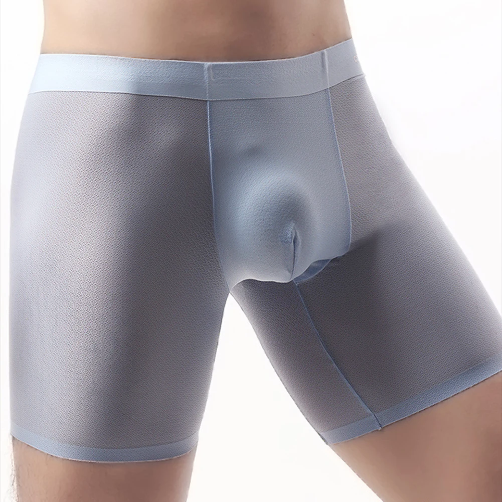 

Men Solid Long Leg Shorts Sexy Lingerie U Convex Pouch Translucent Underpants Brazilian Underwear Sports Boxers Men's Clothing