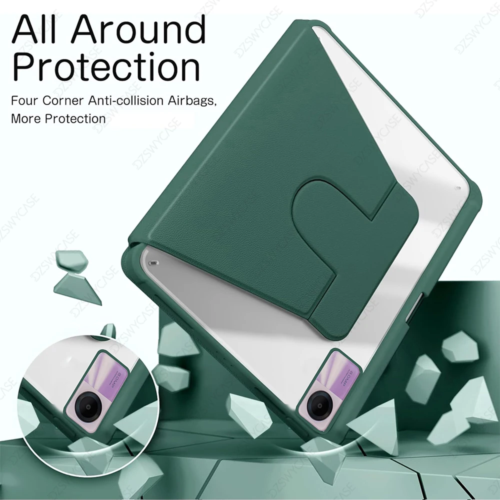 Rotating Case for Redmi Pad SE 11 inch 2023, with Pencil Holder, 360 Degree Rotation Protective Trifold Stand Cover Clear Back image 3