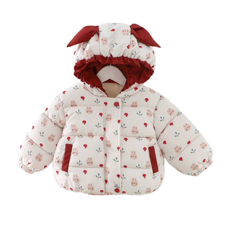 2025 Winter New Cute Color blocked Mushroom Pattern Hooded Warm Cotton Jacket for Children