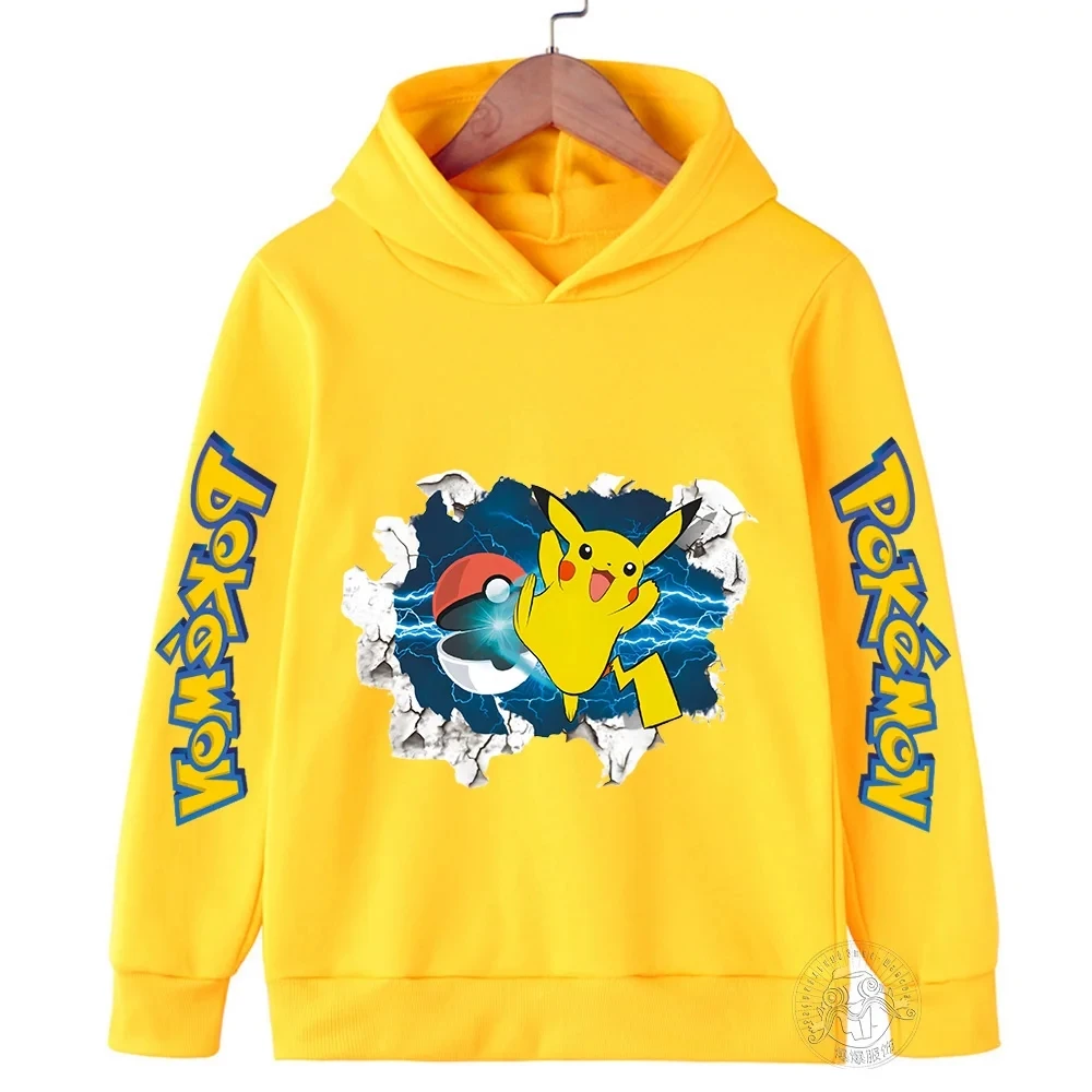 Outdoor sports hooded Pok é mon Pikachu children's sports shirt, casual street sweater, boys and girls, ages 3-14