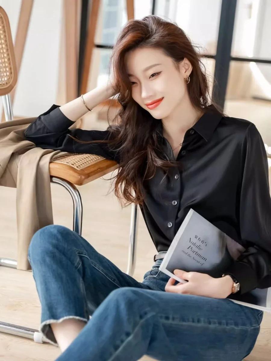 Ele White Silk irt Damen Frühling Sommer Simple Dry Busin Commute Profional irt Korean Sle Loose Fit Button D...