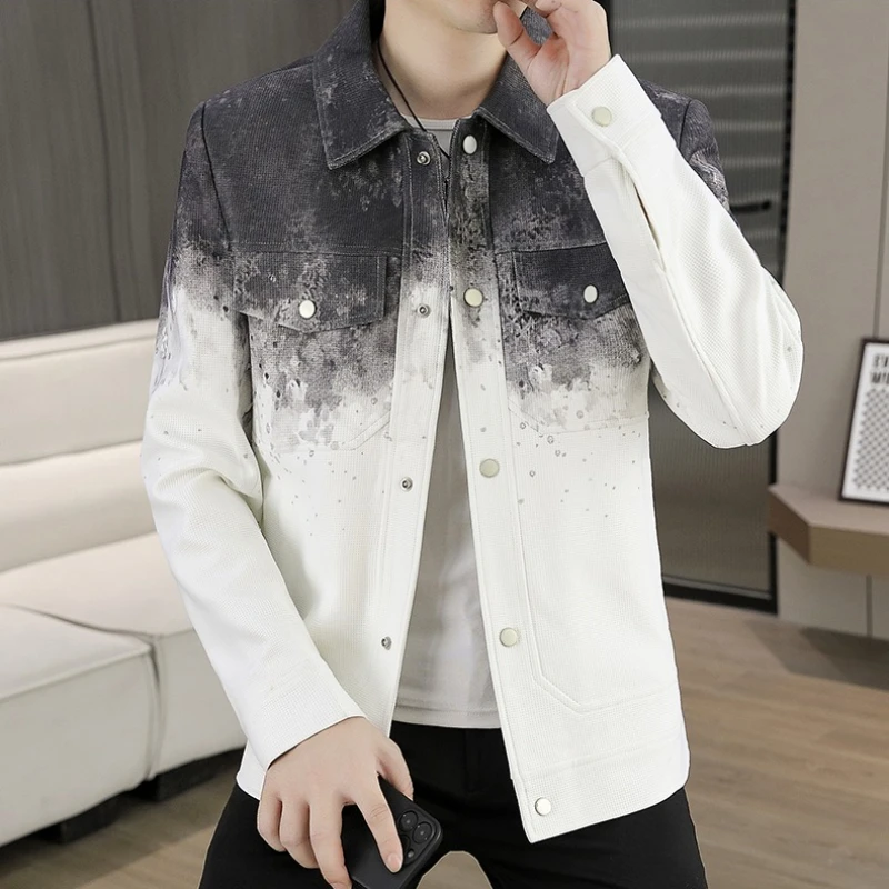 Trendy 2025 Autumn Gradient Men's Jacket Fashion Slim Fit Casual Business Short Coats Streetwear Social Men Outwear Jackets
