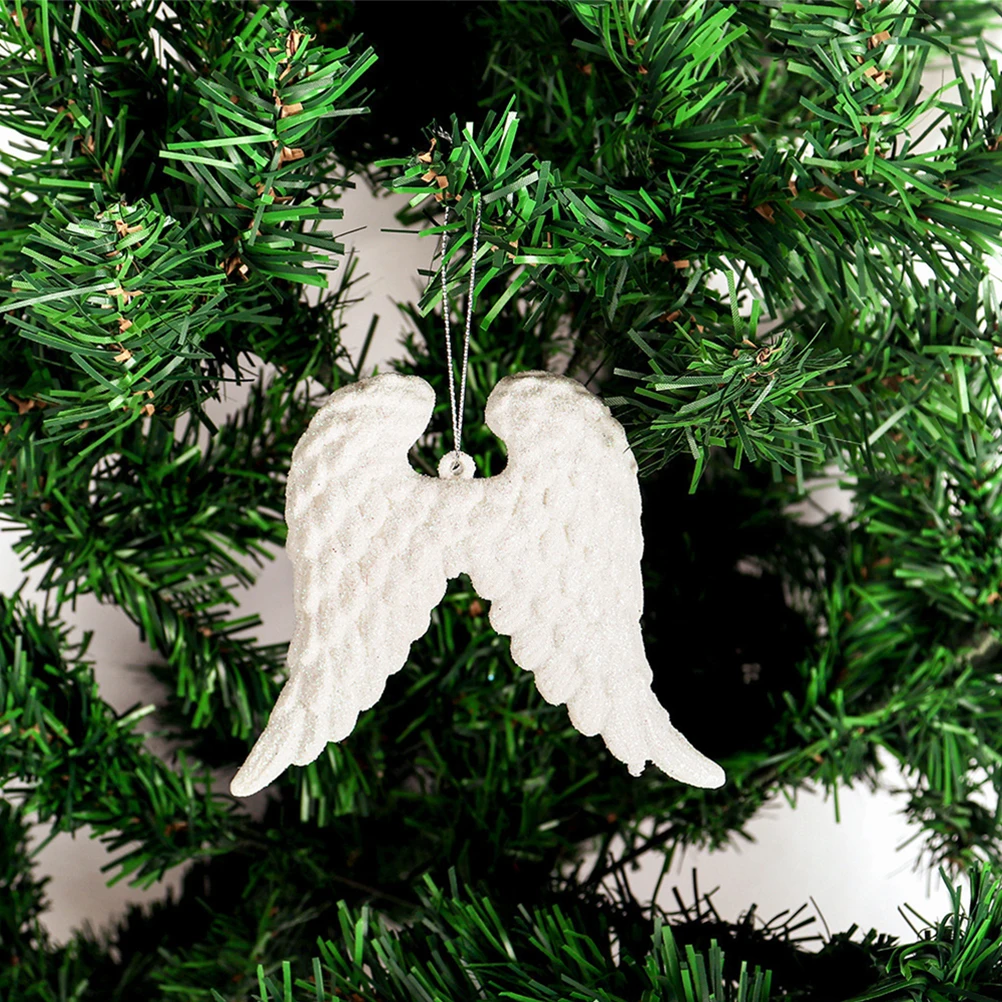 

6Pcs Angel Wing Christmas Ornaments White Hanging Decor Xmas Tree Crafts Holiday DIY Project Photography Props