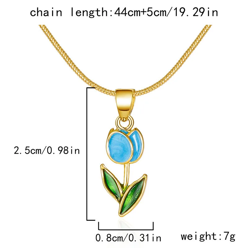 Vintage elegante Emaille-Halskette mit Tulpenblüten-Anhänger für Damen, modische Accessoires für junge Persönlichkeiten, Schlüsselbeinkette, Choker. – Detail 10