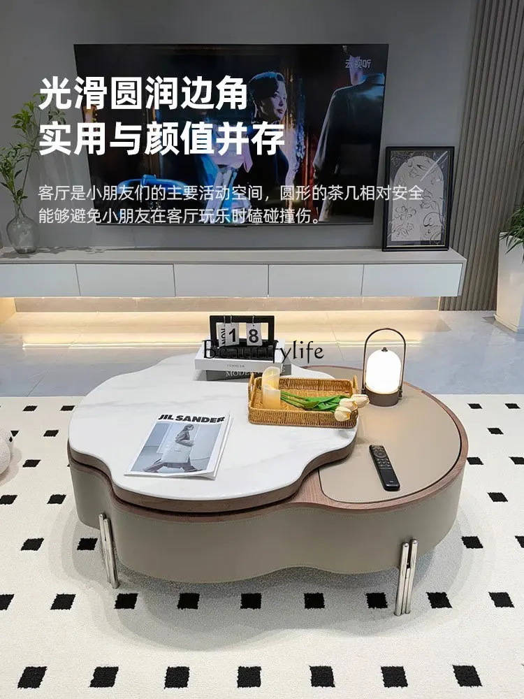 Microlite Coffee Table Living Room Lifting Spinning Creative Small Apartment Home Saddle Leather Coffee Table