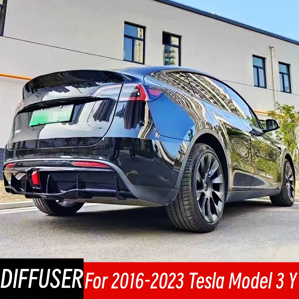 For Tesla Model 3 Y 2016 17 18 19 20 21 22 23 Rear Bumper With Light Diffuser Splitter Spoiler Car Exterior Tuning Accessories