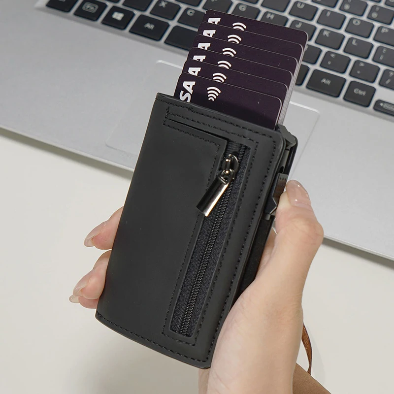 

Деловые мужские всплывающие кошельки для карт, маленькие держатели для RFID-карт, кошельки для мужчин, портативный зажим для денег с карманами для монет на молнии