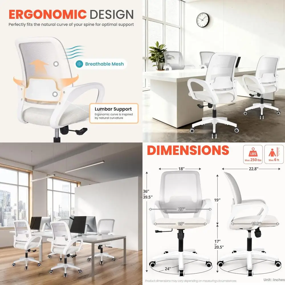 Ergonomic Mesh Computer Chair with Lumbar Support, Adjustable Height, Swivel, Rolling Wheels, Comfortable Mid-Back Task Chair fo