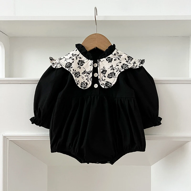 2026 جديد 0-24 متر ربيع الرضع الرجعية ارتداءها الوليد رومبير التطريز طوق رومبير القطن طويل الأكمام طفلة بذلة