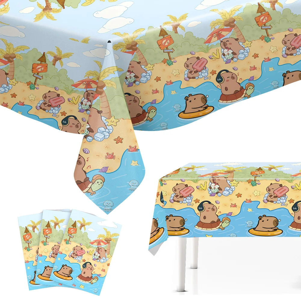 Tablecloth Capybara Birthday Party Cartoon Celebration Disposable Decoration Tablecloth Baby Shower Kids Favor Party Supplie Set