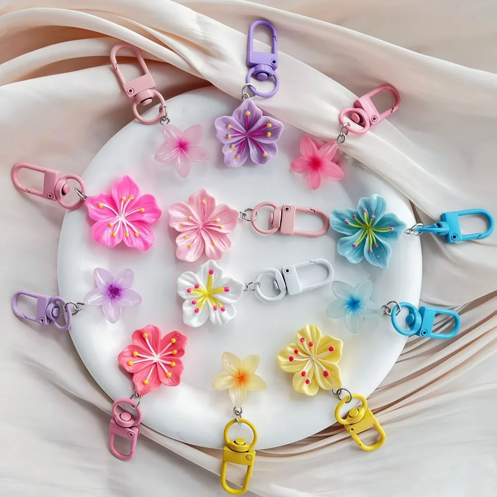 Nouveau porte-clés fleur coloré et charmant, bijou suspendu en résine, mini pendentif, décoration en corde, porte-clés pour étudiant