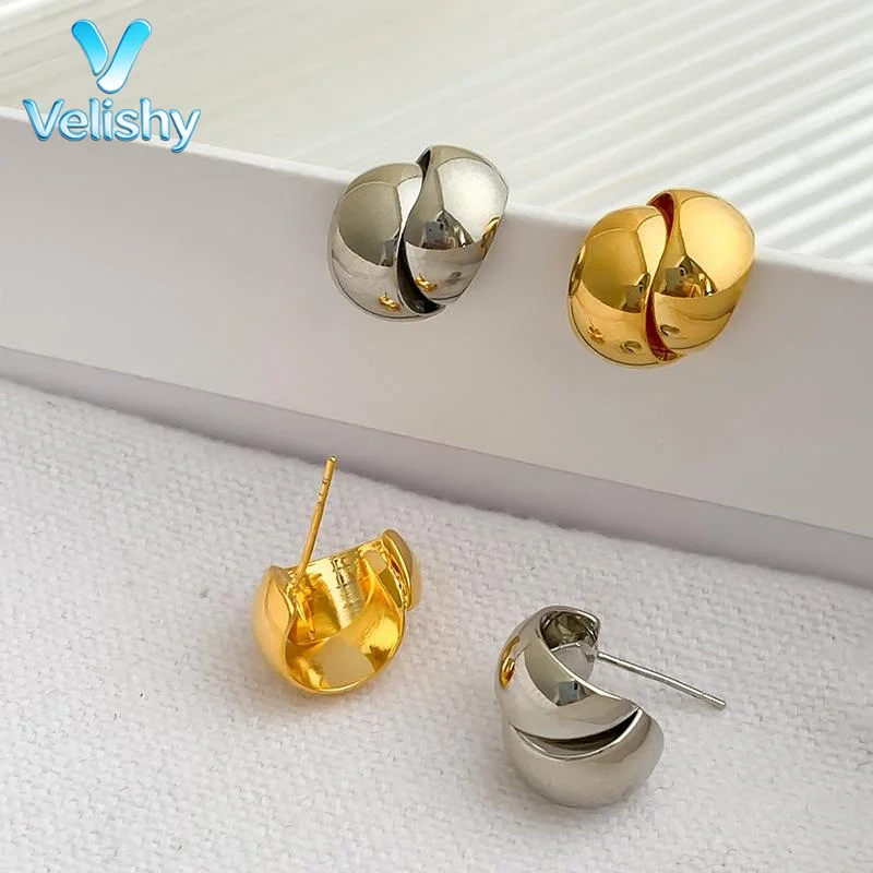Retro C-Shaped Double Ring Earrings Women's Copper Electroplated Ear Hoops Fashion Jewelry Accessories