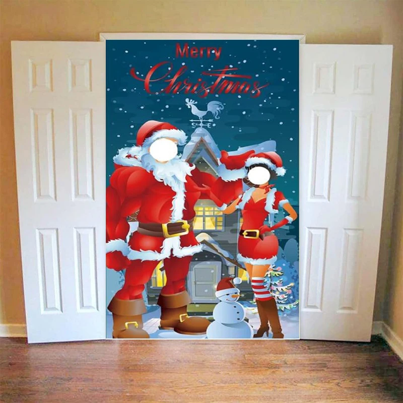 

Christmas Photography Backdrop Party Face In Hole Christmas Photo Door Props Santa Funny Background Wall Home Party Decor Banner