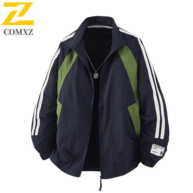 COMXZ 2025 Autumn Men High Quality Patchwork Stand Collar Workwear Jacket Unisex Waterproof Youth Trendy Coat
