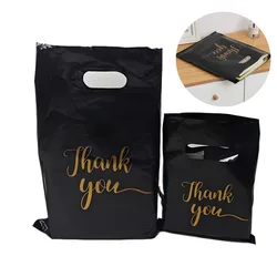 50PCS Black Gift Packaging Bag with Gratitude Pattern Handle Plastic Gift Bag for Daily Shopping Festivals Parties Supplies