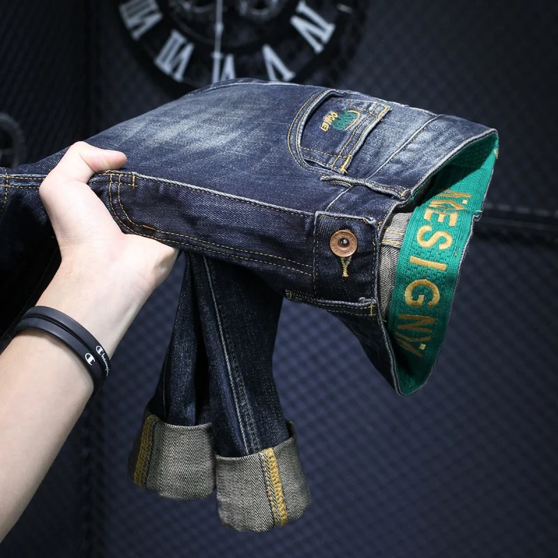 High-End Retro Oversized Jeans Men's 2024 Spring Fashion Street Korean Style Slim-Fitting Small Straight Trendy Stretch Pants