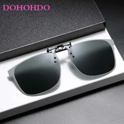 Men's Metal Photochromic Polarized Clip On Sunglasses Women Square Flip Up Day Night Sun Glasses Male Fishing Clip On UV Eyewear