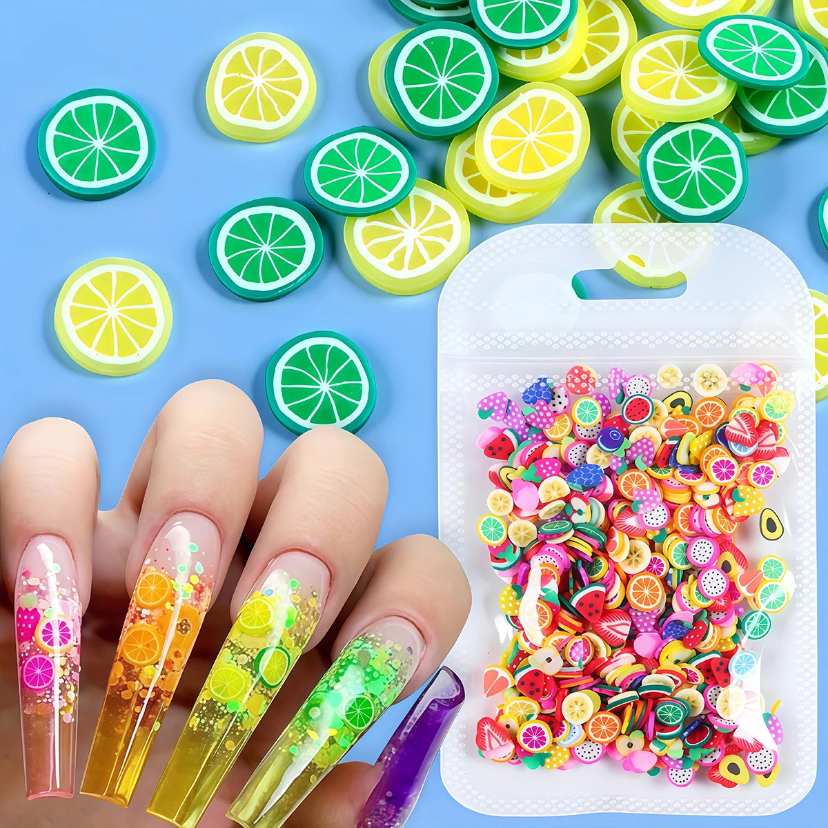 10g Nail Art Decoration Heart Fruit Candy Slices Polymer Clay Nail Charms Manicure Accessory for DIY Resin Silicone Mold Filler