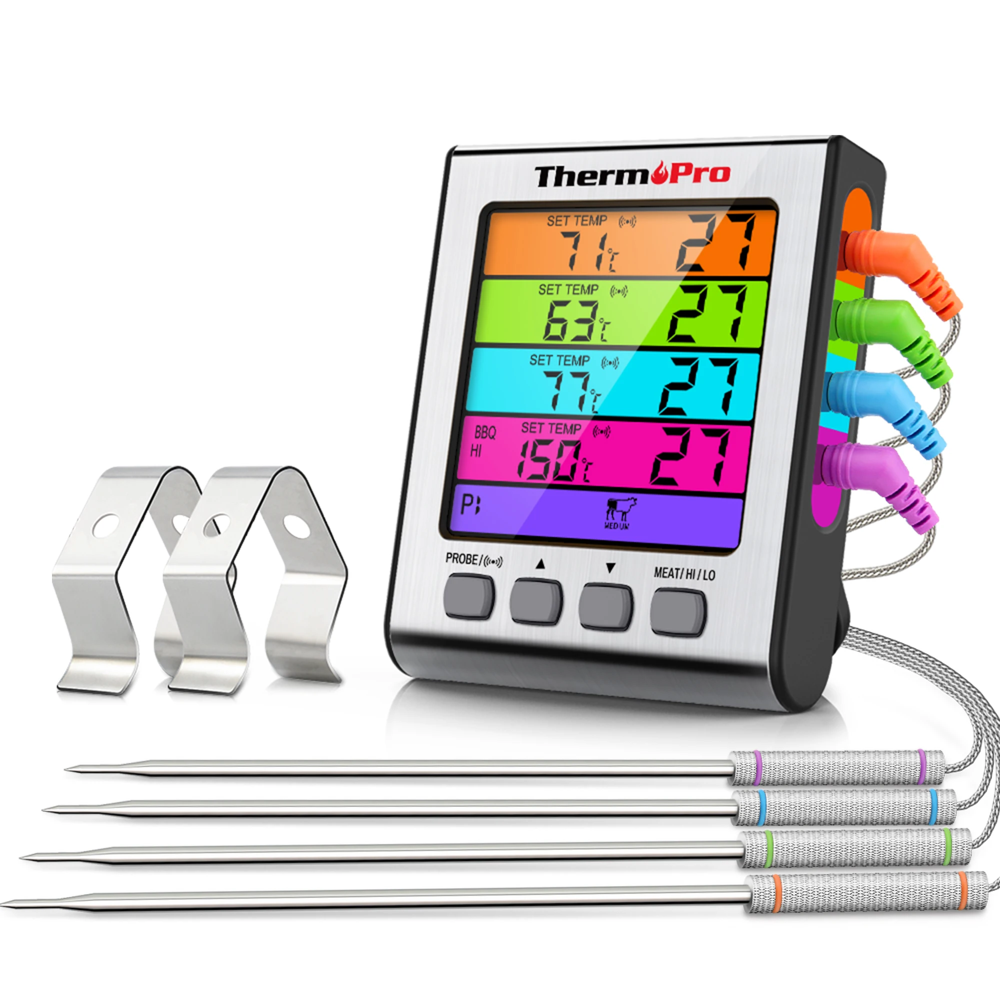 ThermoPro TP17H 4 Probes 4 Colors Backlight Large LCD Display Digital Kitchen Cooking Smoking Oven Meat  Barbecue Thermometer