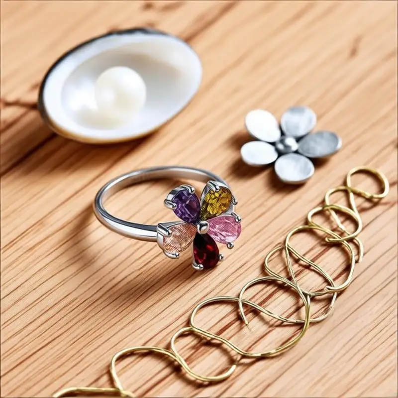 Pretty 925 Sterling Silver Colorful Petal Crystal Zircon Finger Rings for Women Girls Engagement Party Jewelry Gifts Accessory