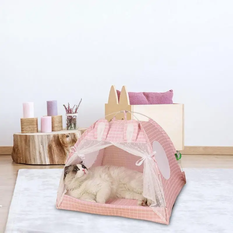 Cat Pet Tent Teepee Cat Bed House Indoor Cats Breathable Rabbit Ear Puppy Tent Bed Cage Portable Cave Cat Kitten Puppy Hideaway