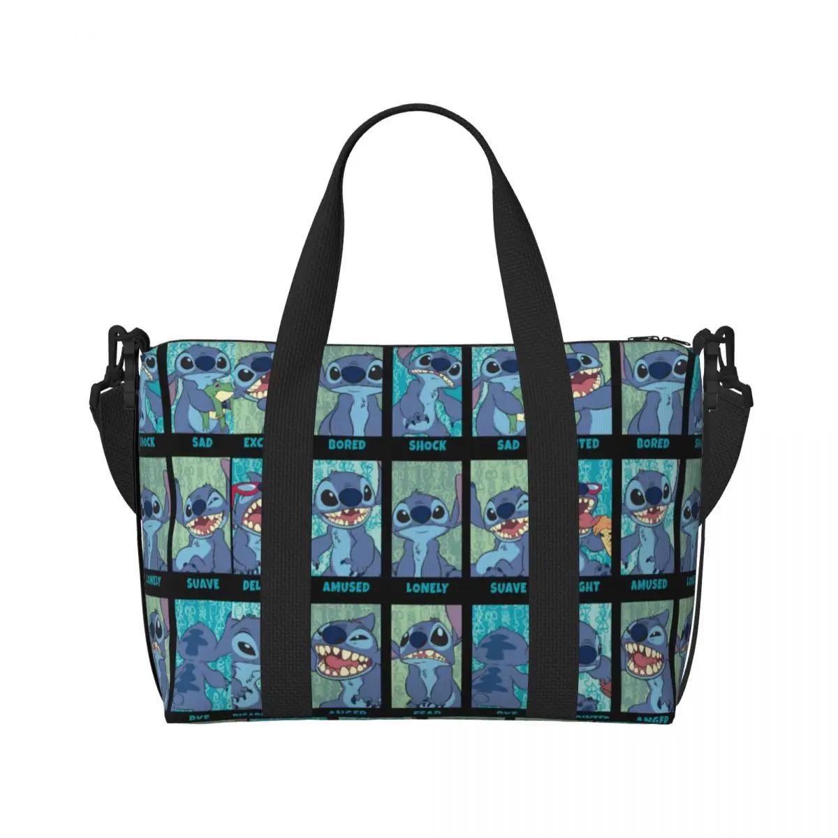 Custom Emotions Of Stitch Beach Tote Bag for Women Large Compartment Beach Gym Travel Bags