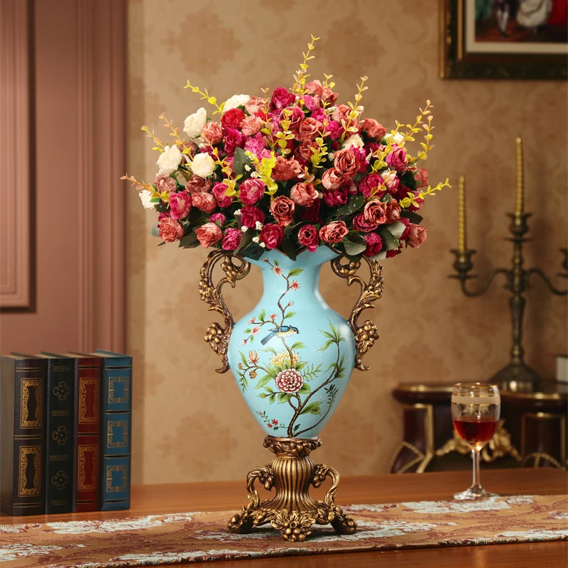 Home Decoration European-style Flower Ornaments Living Room Entrance Flower Arrangement Resin Table Flower Vase
