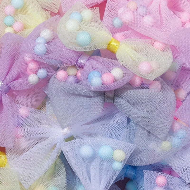 10 Stück/Lot Bonbonfarbenes Tüllband Schleife mit Schaumstoffball für DIY-Bastelarbeiten, Hochzeitsdekoration, Haarspangen und Kleidungszubehör – Detail 5