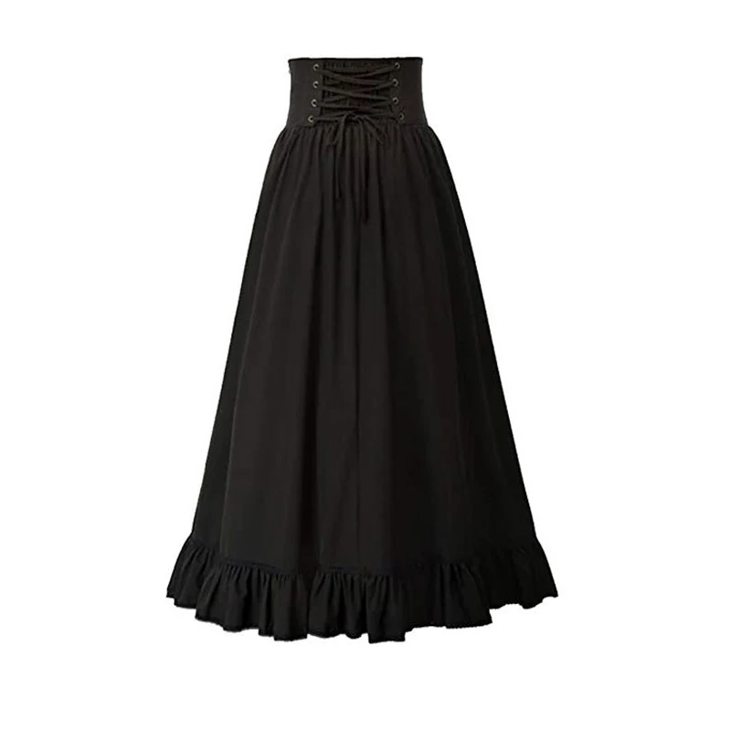 Women Skirt Victorian Maxi Skirt Vintage Renaissance High Waist Ruffled Hem A-Line Corset Pleated Casual Party Skirts Lady