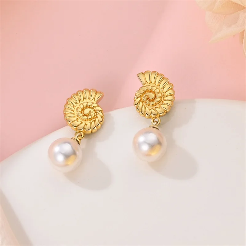 Luxury Golden Conch Starfish Pearl Ear Studs 925 Silver Butterfly Heart Shaped Pendants Pearl Earrings For Women Party Jewelry