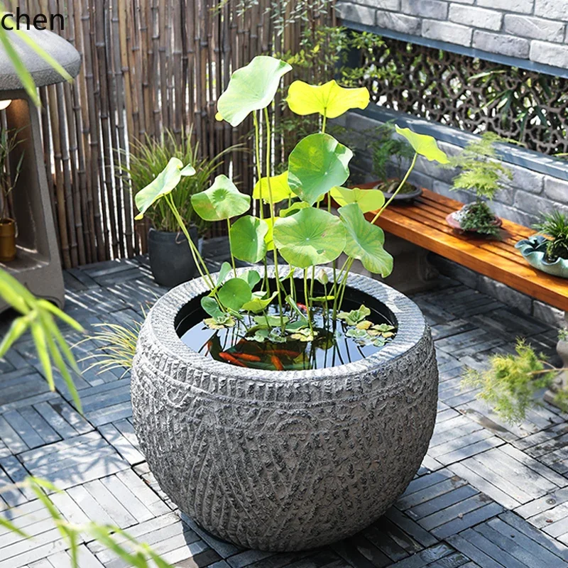 DSAGarden Ornament Landscaping Fish Flower Artificial Stone Round Tank Large Water Tank Outdoor Decoration Fish Pool