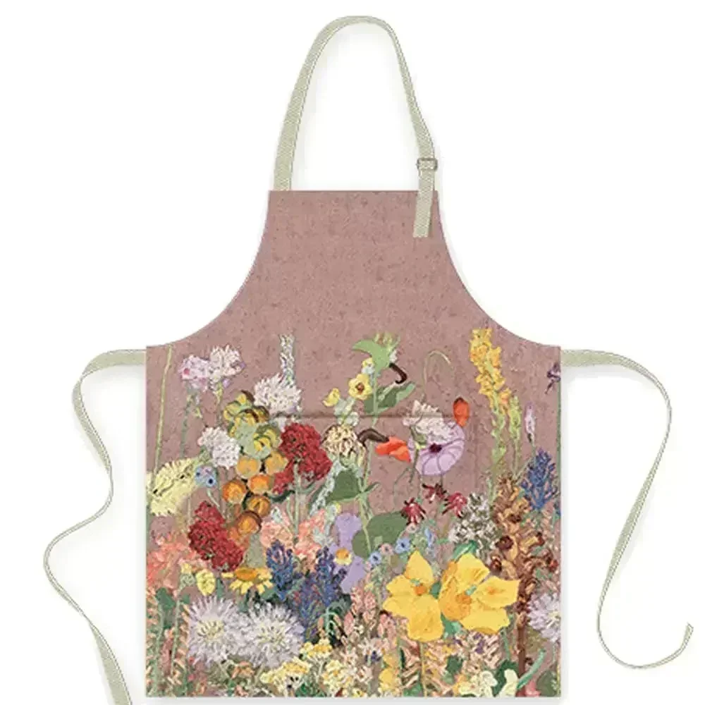 

Vintage Oil Painting Floral Kitchen Apron with Pockets for Women Adjustable Strap, Pretty Waterproof Canvas Apron for Cooking