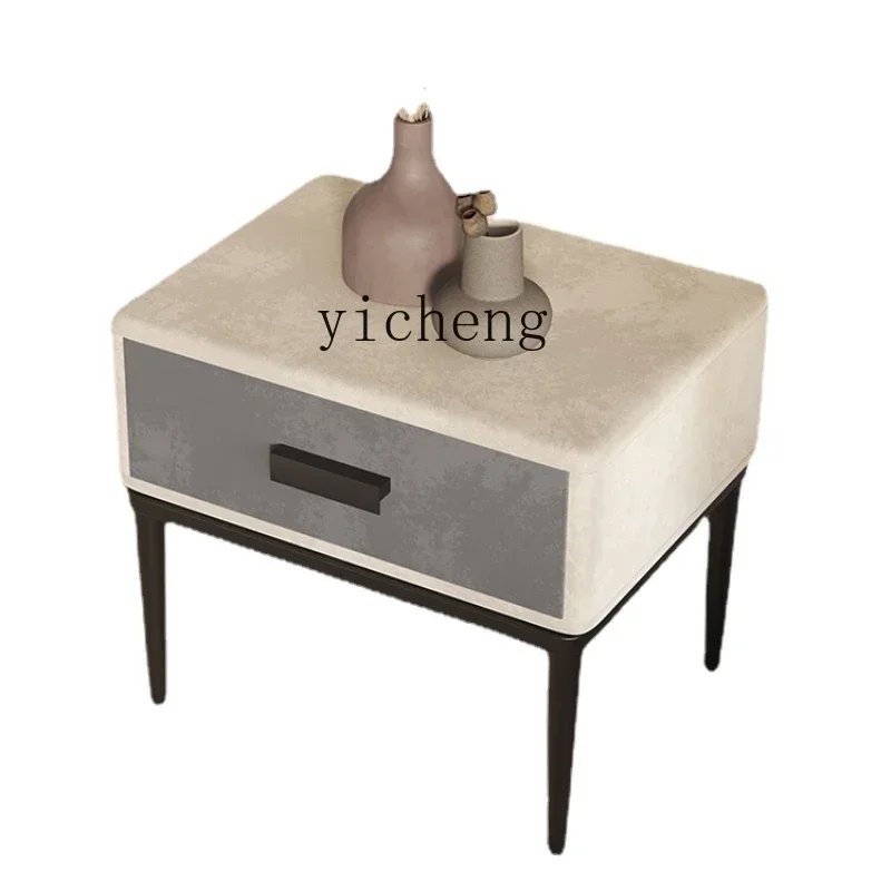 LYY Solid Wood Light Luxury Bedside Table Simple Bedroom Frosted Flannel Bedside Cabinet Locker