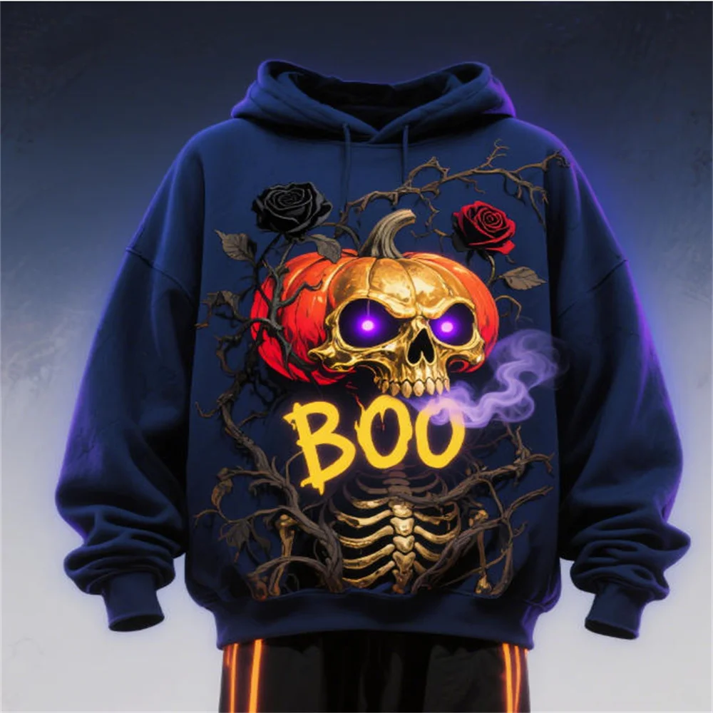

Halloween Terrifying Pumpkin Pattern Men's Hooded Sweatshirts Autumn Winter Long Sleeve 3D Printed Street Horror Hip Hop Hoodies