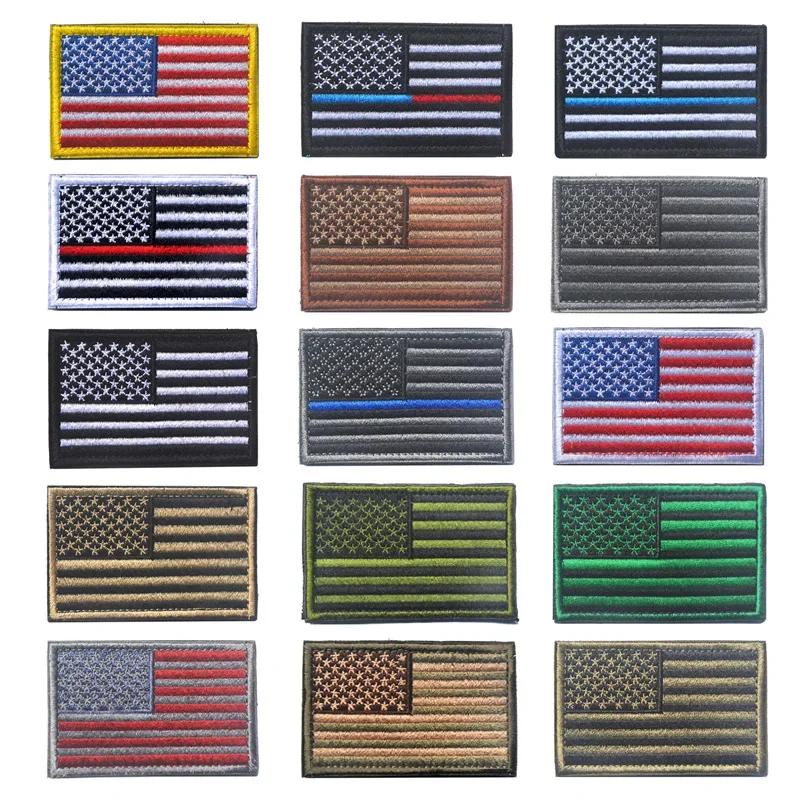 USA Flag Patch Star Spangled Banner Embroidery Hook Loop Stickers Multi Colors American Morale Badges for Outdoor Backpack Decor