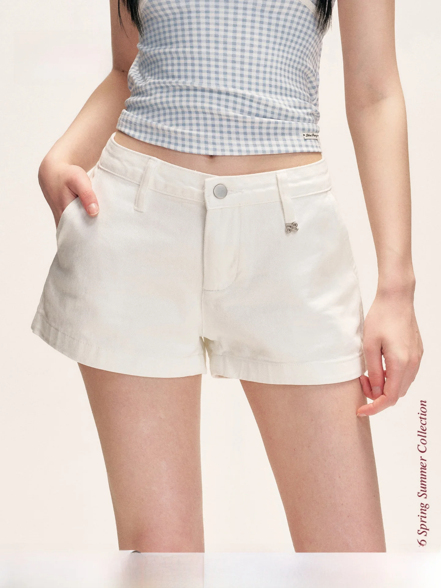 

Liilou Clean Fit Low Waist Straight Leg Cotton Denim Shorts Women's Spring Season Casual Washed Cotton A-Line Shorts
