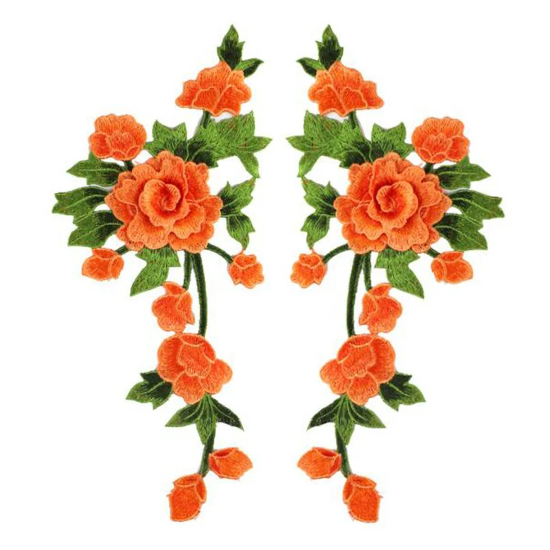 1 Paar mehrfarbige, mit Blumen bestickte Aufnäher für Kleidung, Hochzeit, Taschen, Zubehör, Applikation, DIY, Nähen, Reparatur 15 x 35,2 cm – Detail 8